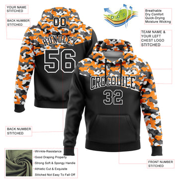 Custom Stitched Camo Black Bay Orange-Steel Gray 3D Sports Pullover Sweatshirt Salute To Service Hoodie