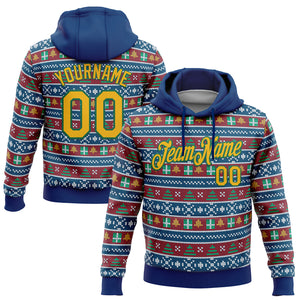 Custom Stitched US Navy Blue Gold-Kelly Green Christmas 3D Sports Pullover Sweatshirt Hoodie