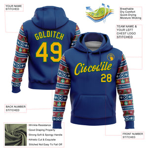 Custom Stitched US Navy Blue Gold-Kelly Green Christmas 3D Sports Pullover Sweatshirt Hoodie