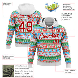 Custom Stitched White Red Christmas 3D Sports Pullover Sweatshirt Hoodie