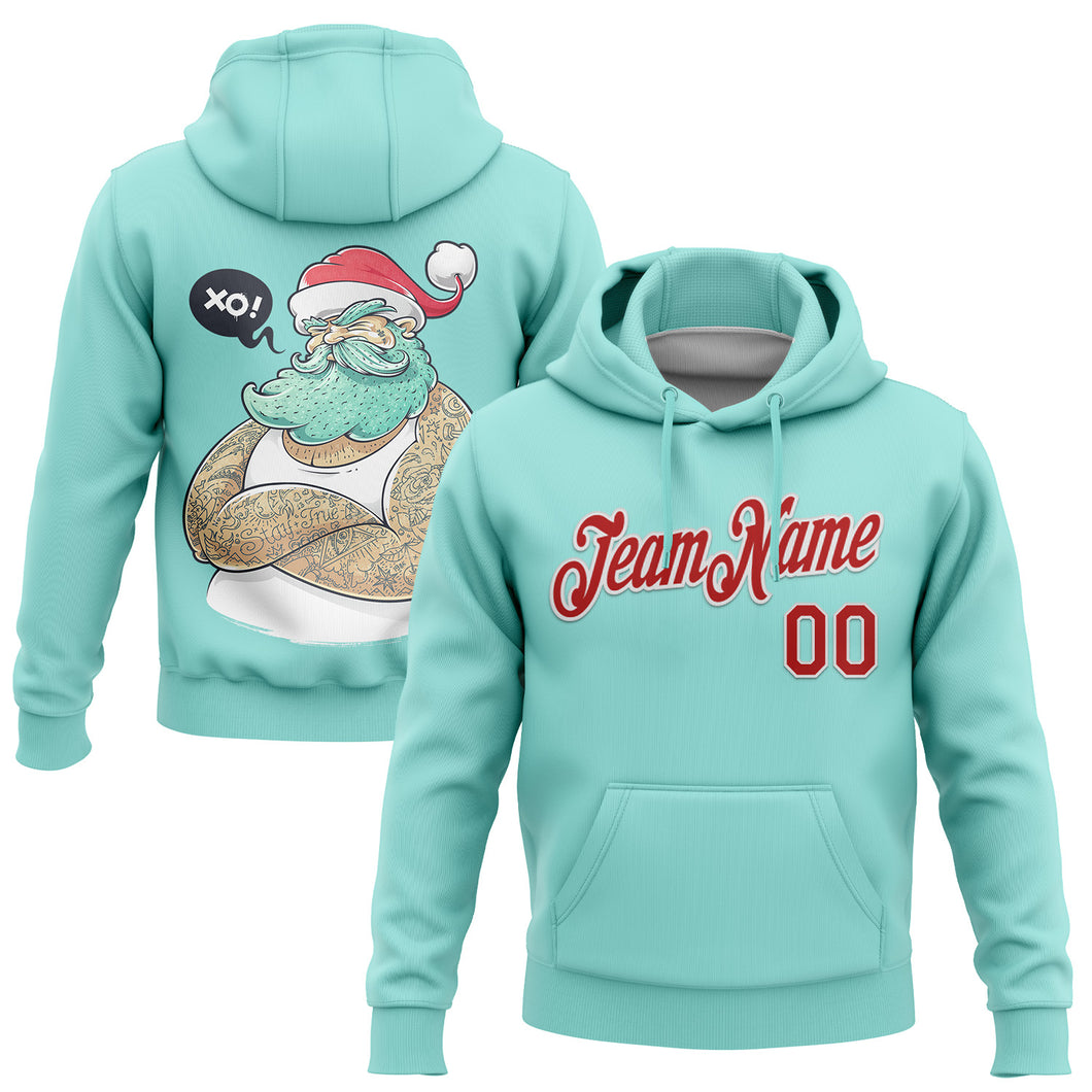 Custom Stitched Ice Blue Red-White Funny Christmas 3D Sports Pullover Sweatshirt Hoodie