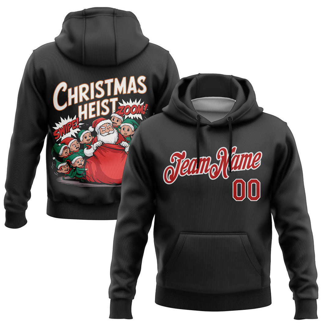 Custom Stitched Black Red-White Funny Christmas 3D Sports Pullover Sweatshirt Hoodie