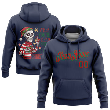 Custom Stitched Navy Kelly Green-Red Funny Christmas 3D Sports Pullover Sweatshirt Hoodie