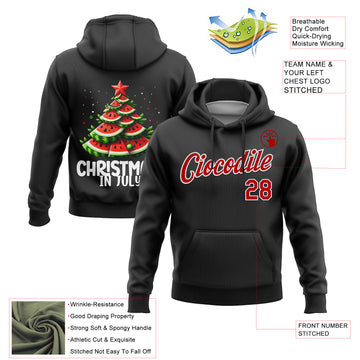 Custom Stitched Black Red-White Funny Christmas 3D Sports Pullover Sweatshirt Hoodie