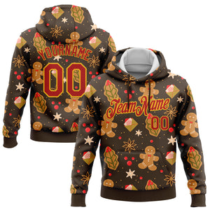 Custom Stitched Brown Red-Gold Funny Christmas 3D Sports Pullover Sweatshirt Hoodie