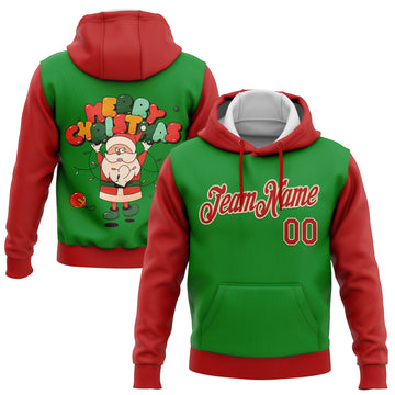 Custom Stitched Grass Green Red-Cream Funny Christmas 3D Sports Pullover Sweatshirt Hoodie