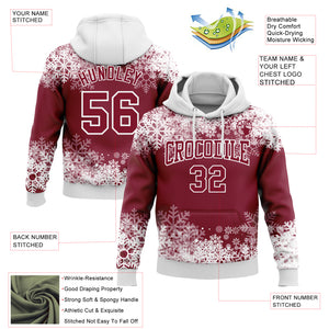 Custom Stitched Crimson White Christmas Snowflakes 3D Sports Pullover Sweatshirt Hoodie