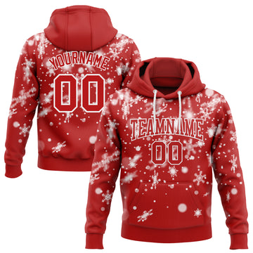 Custom Stitched Red White Christmas Snowflakes 3D Sports Pullover Sweatshirt Hoodie