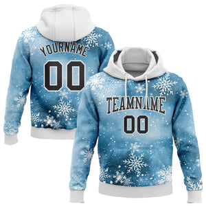 Custom Stitched Panther Blue Black-White Christmas Snowflakes 3D Sports Pullover Sweatshirt Hoodie