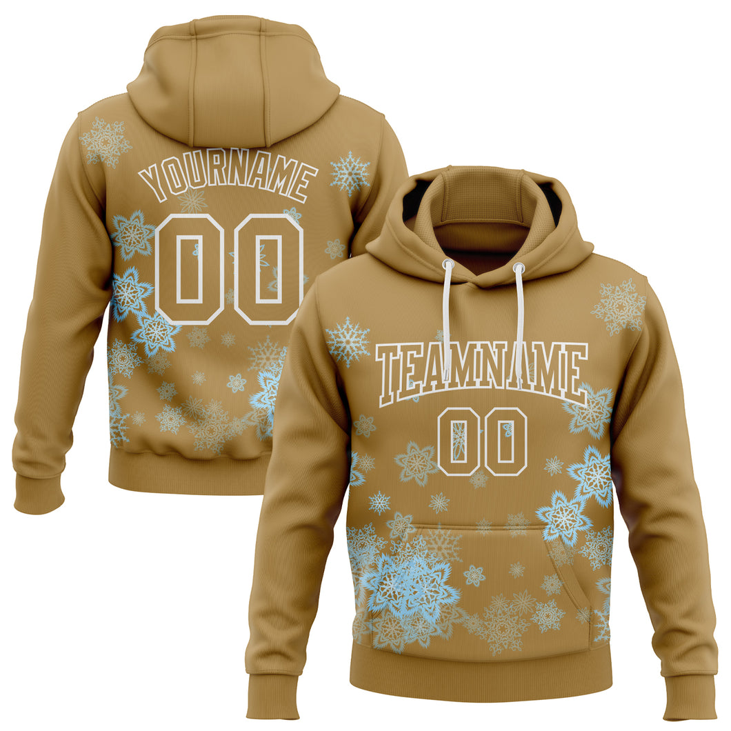 Custom Stitched Old Gold White Christmas Snowflakes 3D Sports Pullover Sweatshirt Hoodie