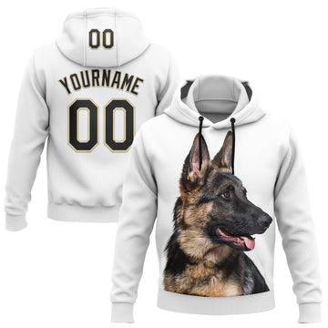 Custom Stitched White Black-Cream 3D Pattern Design German Shepherd Dog Sports Pullover Sweatshirt Hoodie