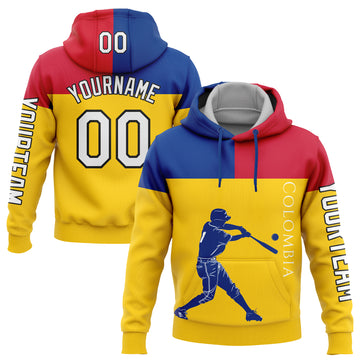 Custom Stitched Gold Royal Red-Black 3D Colombia Colombian Flag Sports Pullover Sweatshirt Hoodie