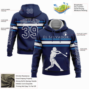 Custom Stitched Navy Blue-White 3D El Salvador El Salvadoran Flag Sports Pullover Sweatshirt Hoodie