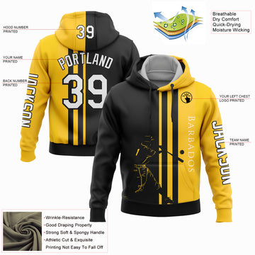 Custom Stitched Gold White-Black 3D Barbados Barbadian Flag Sports Pullover Sweatshirt Hoodie