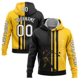 Custom Stitched Gold White-Black 3D Barbados Barbadian Flag Sports Pullover Sweatshirt Hoodie