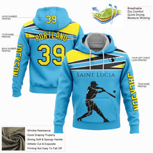 Загрузить изображение в средство просмотра галереи, Custom Stitched Sky Blue Light Yellow-Black 3D Saint Lucia Saint Lucian Flag Sports Pullover Sweatshirt Hoodie
