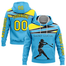 Загрузить изображение в средство просмотра галереи, Custom Stitched Sky Blue Light Yellow-Black 3D Saint Lucia Saint Lucian Flag Sports Pullover Sweatshirt Hoodie
