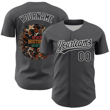 Загрузить изображение в средство просмотра галереи, Custom Steel Gray Black-White 3D Pattern Design Black History Month Authentic Baseball Jersey
