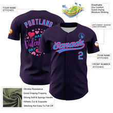 Charger l&#39;image dans la galerie, Custom Purple Electric Blue-Pink 3D Love Heart Valentine&#39;s Day Authentic Baseball Jersey
