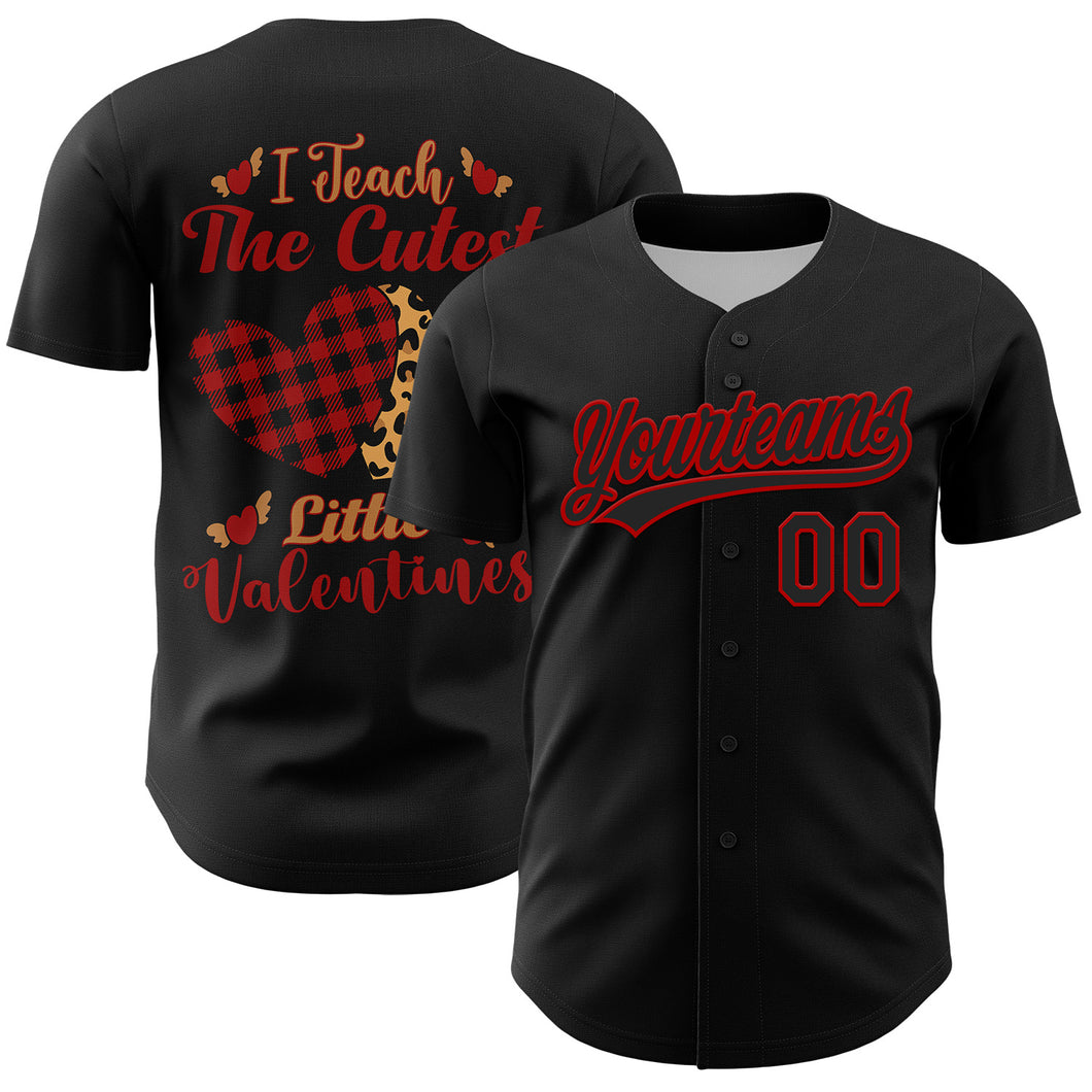 Custom Black Red 3D Love Heart Valentine's Day Authentic Baseball Jersey