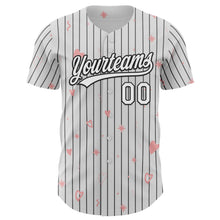 Загрузить изображение в средство просмотра галереи, Custom White Black Pinstripe Black 3D Love Heart Valentine&#39;s Day Authentic Baseball Jersey
