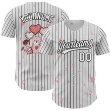 Загрузить изображение в средство просмотра галереи, Custom White Black Pinstripe Black 3D Love Heart Valentine&#39;s Day Authentic Baseball Jersey
