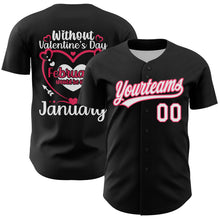 Load image into Gallery viewer, Custom Black White-Neon Pink 3D Love Heart Valentine&#39;s Day Authentic Baseball Jersey
