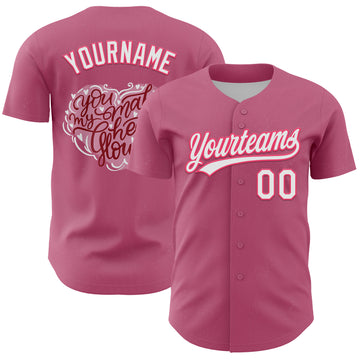 Custom Pink White-Neon Pink 3D Love Heart Valentine's Day Authentic Baseball Jersey