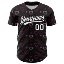 Load image into Gallery viewer, Custom Black White 3D Love Heart Valentine&#39;s Day Authentic Baseball Jersey
