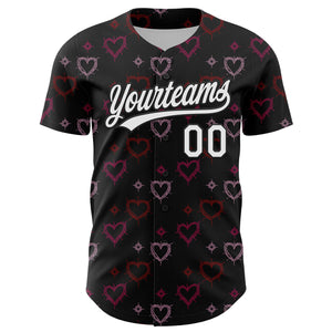 Custom Black White 3D Love Heart Valentine's Day Authentic Baseball Jersey