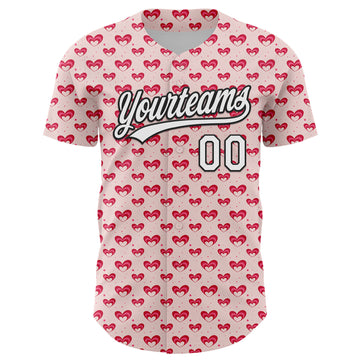 Custom Light Pink White-Black 3D Love Heart Valentine's Day Authentic Baseball Jersey