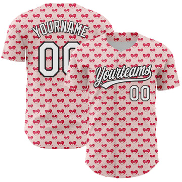 Custom Light Pink White-Black 3D Love Heart Valentine's Day Authentic Baseball Jersey