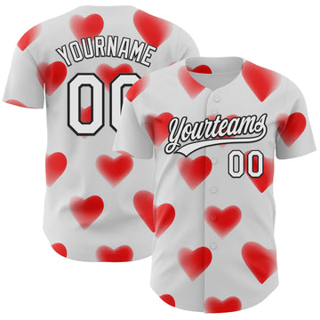 Custom White Black 3D Love Heart Valentine's Day Authentic Baseball Jersey