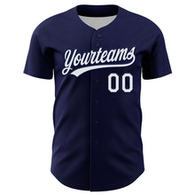 Load image into Gallery viewer, Custom Navy White 3D Love Heart Valentine&#39;s Day Authentic Baseball Jersey
