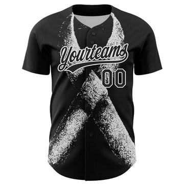 Custom Black White 3D Skin Cancer Ribbon Authentic Baseball Jersey