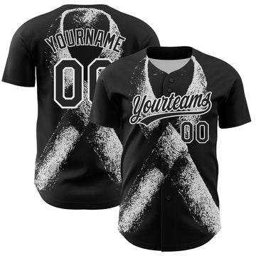 Custom Black White 3D Skin Cancer Ribbon Authentic Baseball Jersey