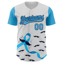 Загрузить изображение в средство просмотра галереи, Custom White Sky Blue-Navy 3D Prostate Cancer Ribbon Authentic Baseball Jersey
