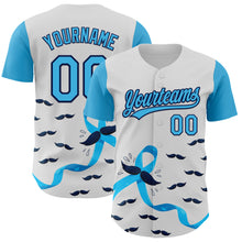 Загрузить изображение в средство просмотра галереи, Custom White Sky Blue-Navy 3D Prostate Cancer Ribbon Authentic Baseball Jersey
