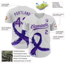 Load image into Gallery viewer, Custom White Purple 3D Testicular Cancer Ribbon Authentic Baseball Jersey
