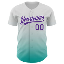 Laden Sie das Bild in den Galerie-Viewer, Custom White Purple-Aqua 3D Testicular Cancer Ribbon Authentic Baseball Jersey
