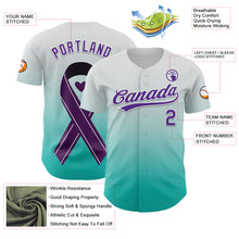 Laden Sie das Bild in den Galerie-Viewer, Custom White Purple-Aqua 3D Testicular Cancer Ribbon Authentic Baseball Jersey
