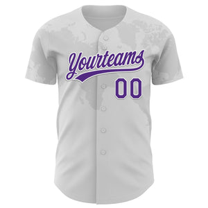 Custom White Purple 3D Thyroid Cancer Ribbon Authentic Baseball Jersey