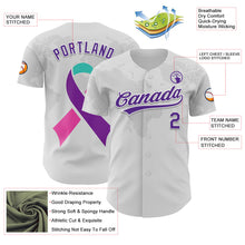 Charger l&#39;image dans la galerie, Custom White Purple 3D Thyroid Cancer Ribbon Authentic Baseball Jersey
