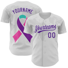 Charger l&#39;image dans la galerie, Custom White Purple 3D Thyroid Cancer Ribbon Authentic Baseball Jersey
