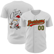 Laden Sie das Bild in den Galerie-Viewer, Custom White Fire Red-Grass Green 3D Funny Christmas Authentic Baseball Jersey
