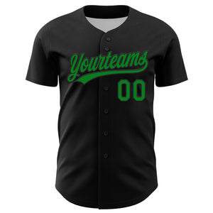 Custom Black Grass Green-Red 3D Funny Christmas Authentic Baseball Jersey