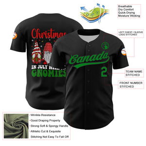 Custom Black Grass Green-Red 3D Funny Christmas Authentic Baseball Jersey