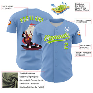 Custom Light Blue Neon Green-White 3D Funny Christmas Authentic Baseball Jersey