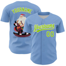 Laden Sie das Bild in den Galerie-Viewer, Custom Light Blue Neon Green-White 3D Funny Christmas Authentic Baseball Jersey
