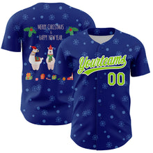 Laden Sie das Bild in den Galerie-Viewer, Custom Royal Neon Green-White 3D Funny Christmas Authentic Baseball Jersey
